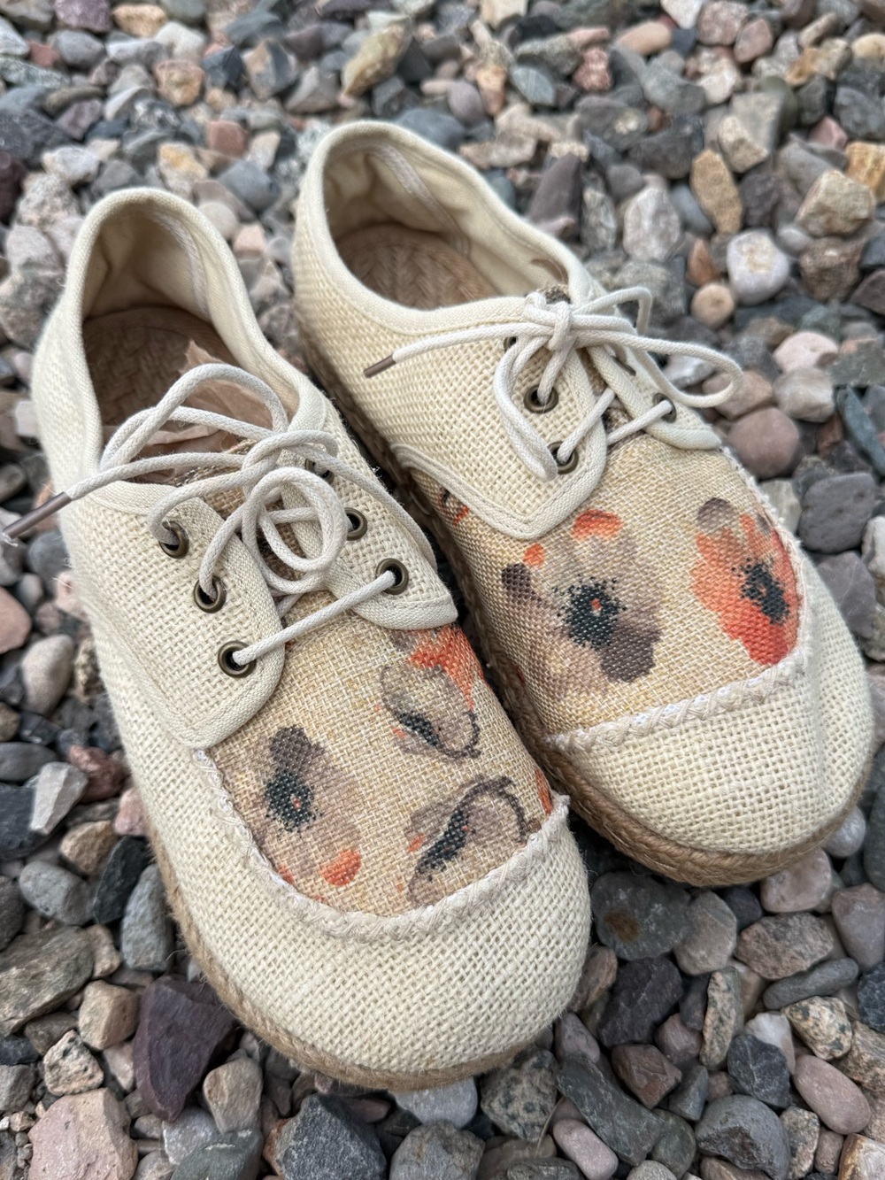 Boho Floral Espadrille Lace Up Flats Burlap Cottagecore Euro Shoes 38